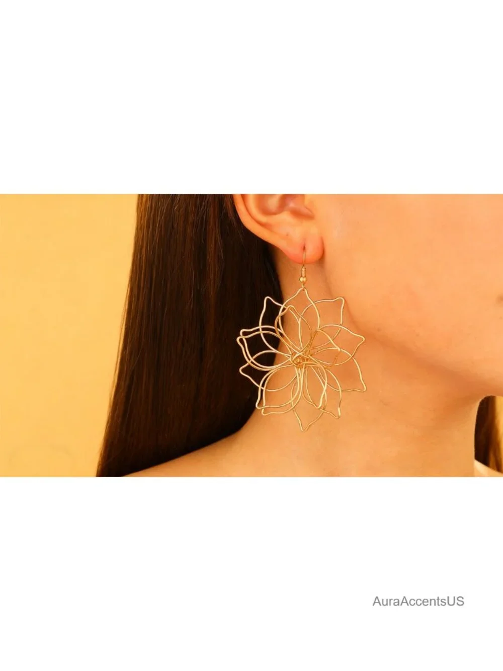 Boho Vintage Gold Flower Dangle Earrings Metal Hook Statement Jewelry